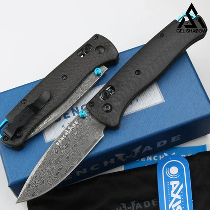 GS199 BM535 BUGOUT Damascus Steel, Carbon Fiber Handle Folding Knife