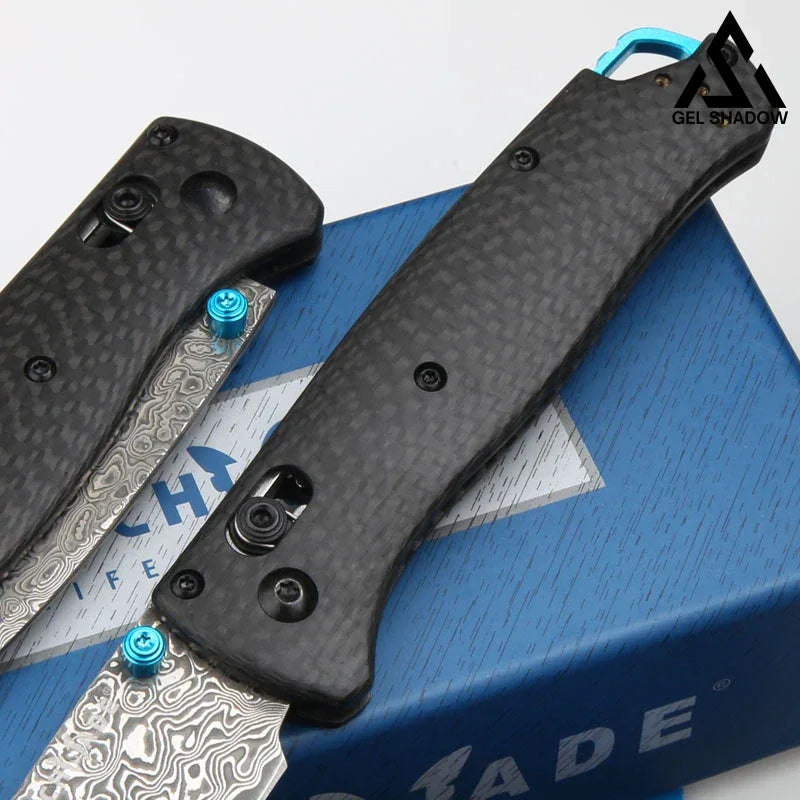 GS199 BM535 BUGOUT Damascus Steel, Carbon Fiber Handle Folding Knife
