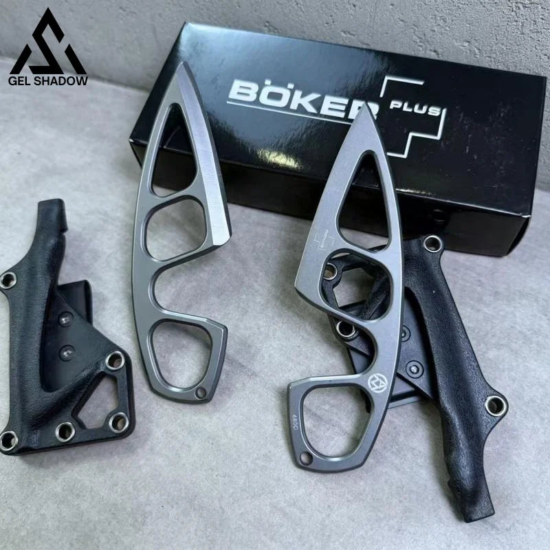GS226 Boker Plus Miltner Adams Knuckle Knife MA-2 Fixed 2.5’’ Blade - 2 pcs / Titanium Gray - Pocket Knives