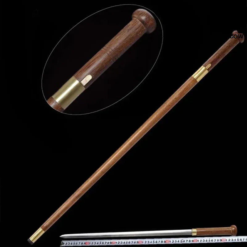 Handcrafted Mahogany Mushroom Head Pattern Steel Cane Sword with Copper Lock(US ONLY)-GS49 brown Pocket Knives