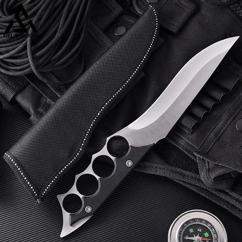 Knuckle Fixed Blade Outdoor Survival Tactical Knives Silver Pocket