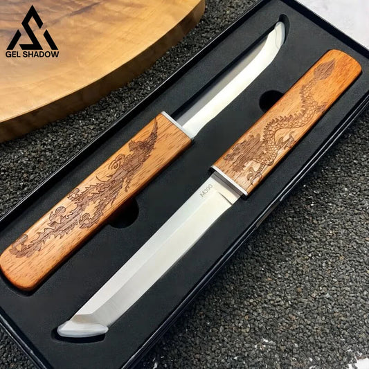 M390 Dragon And Phoenix Two Knifes Gigt Set Wood Pocket Knives