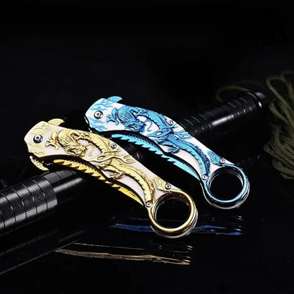 Portable folding knife with gold dragon relief design-GS14 BRASSKNUCKLE