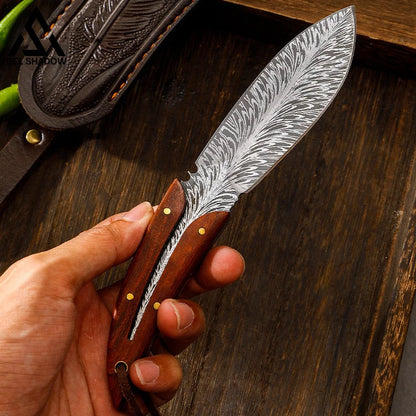 Spirit Feather Stright Knife With Leather Sheath Pocket Knives