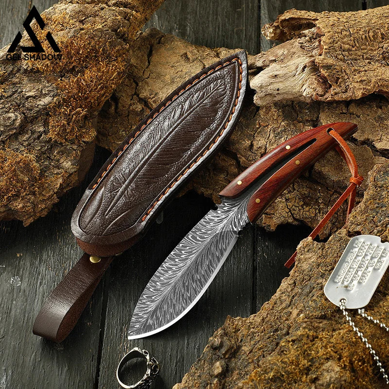 Spirit Feather Stright Knife With Leather Sheath Pocket Knives
