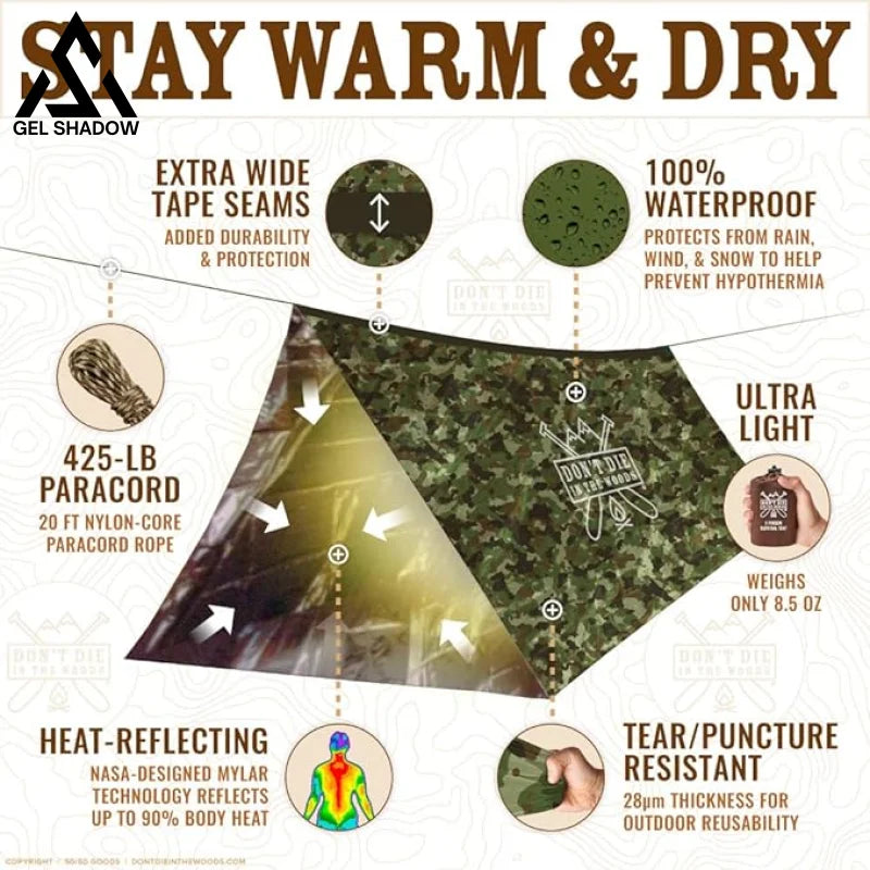 Ultralight Survival Tent • 2 Person Mylar Emergency Shelter Tube Tent + Paracord